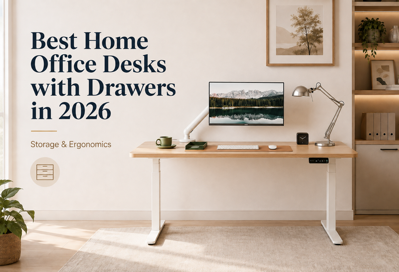 Home office standing desk with drawers