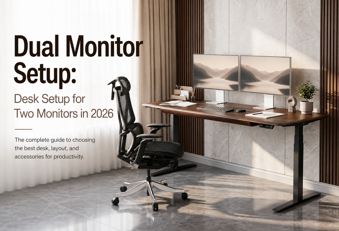 dual monitor setup with standing desk for two monitors