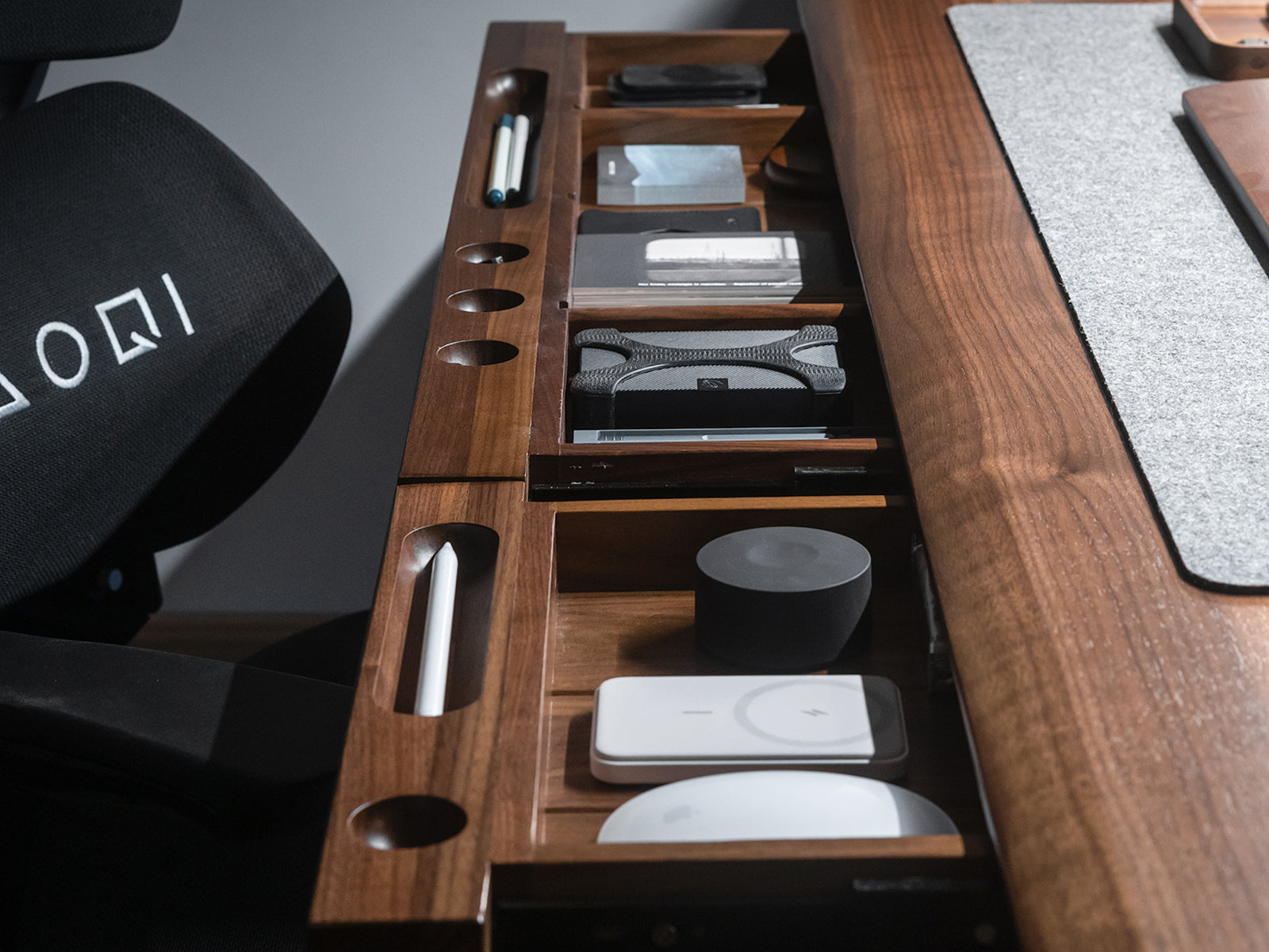 Pesk Pro Dual Black Walnut Smart Electric Standing Desk Hidden Storage Drawer Maximizes Desk Space