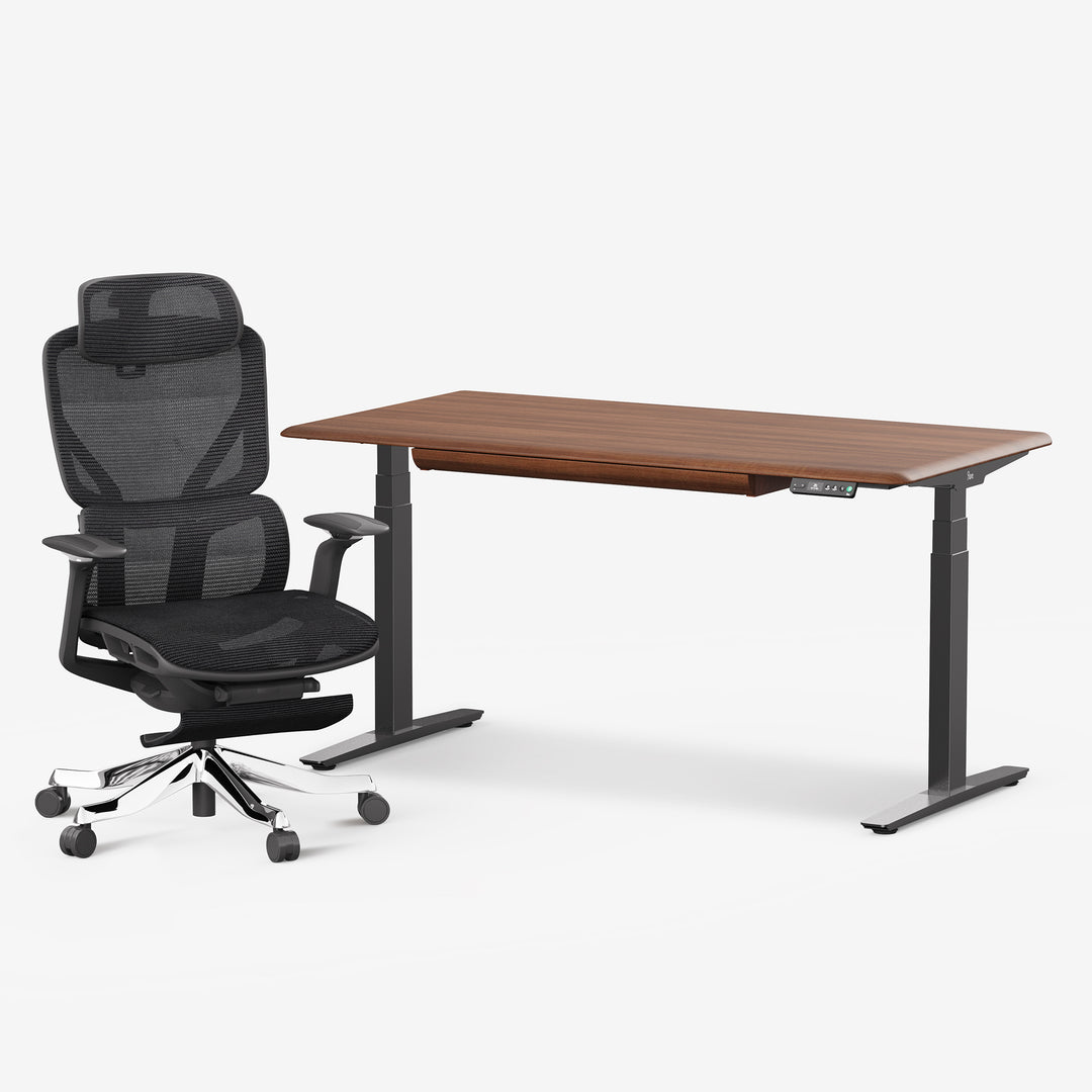 Hardwood Standing Desk & Ergonomic Chair Set
