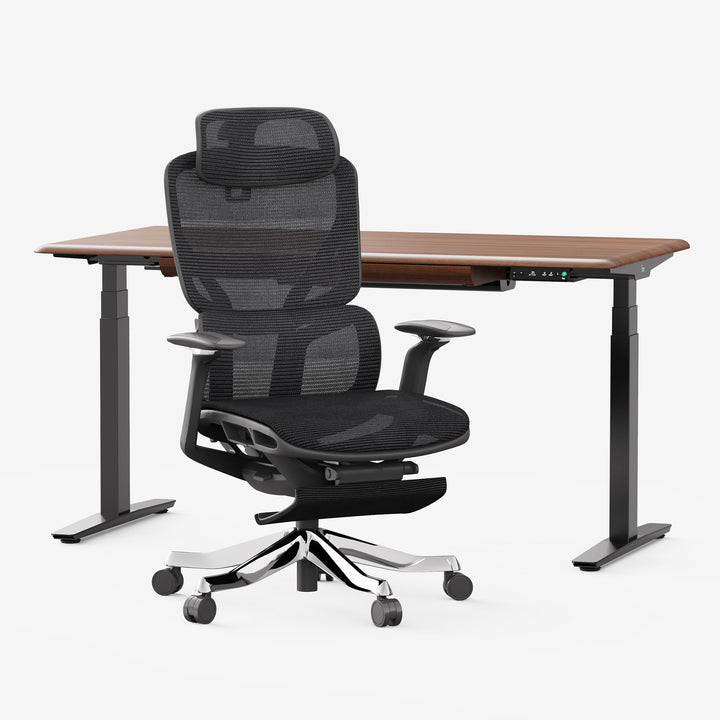 Hardwood Standing Desk & Ergonomic Chair Set