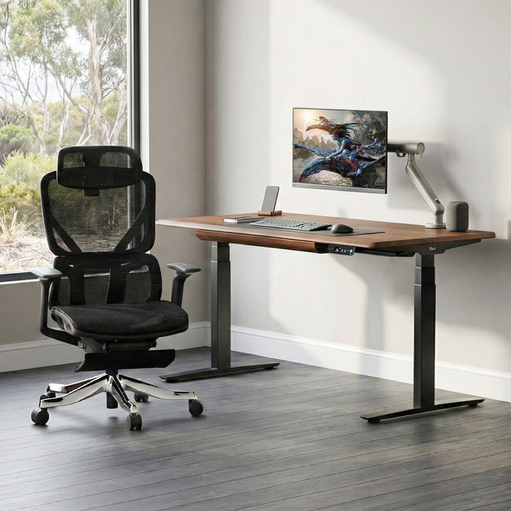 Hardwood Standing Desk & Ergonomic Chair Set
