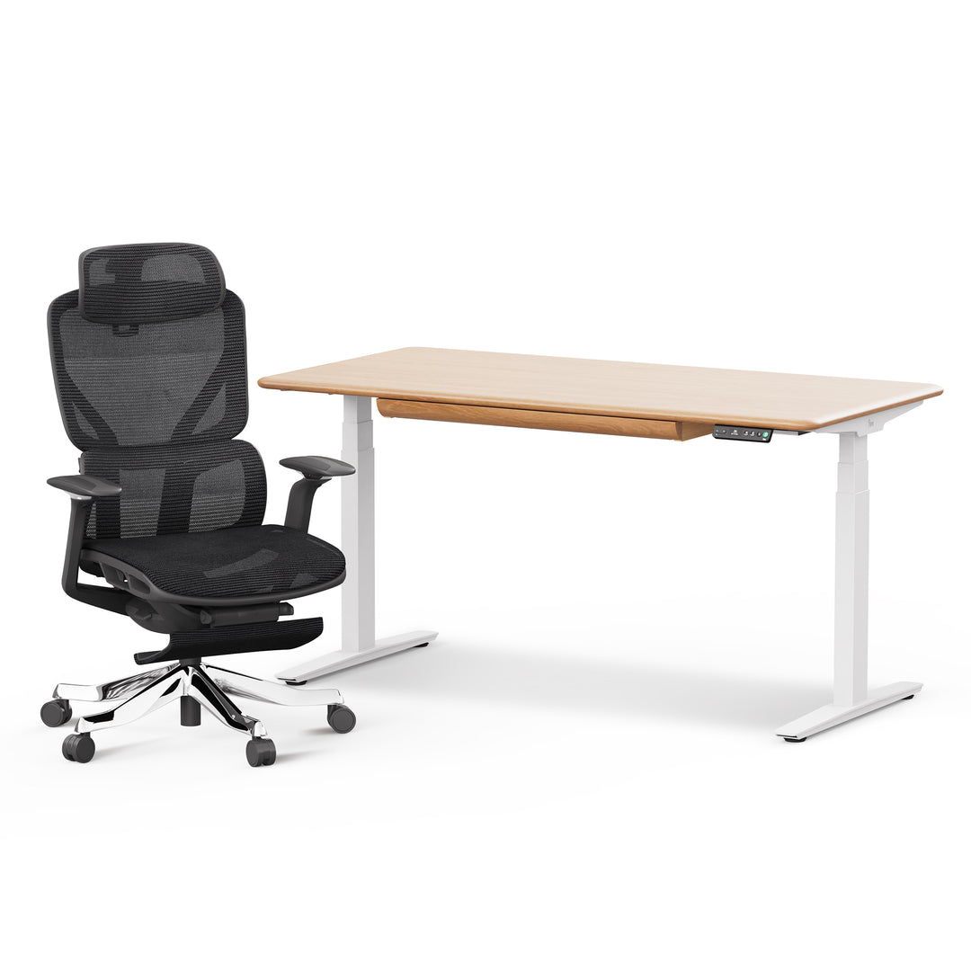 Hardwood Standing Desk & Ergonomic Chair Set