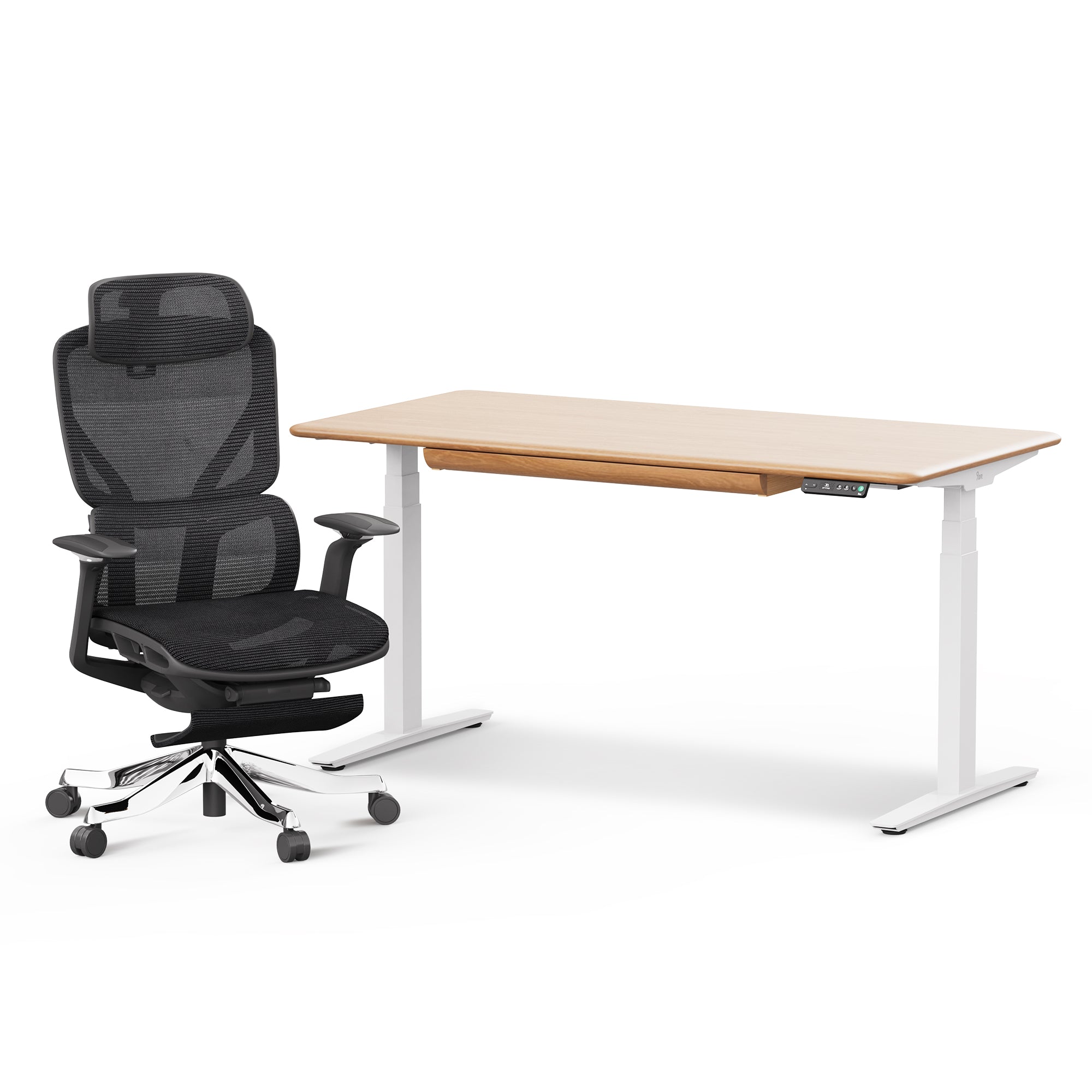Hardwood Standing Desk & Ergonomic Chair Set