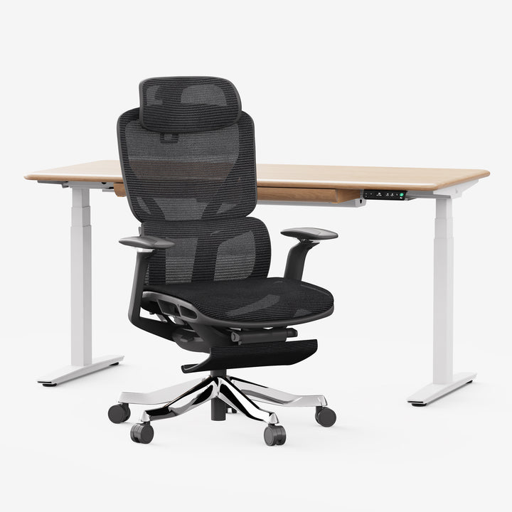 Hardwood Standing Desk & Ergonomic Chair Set