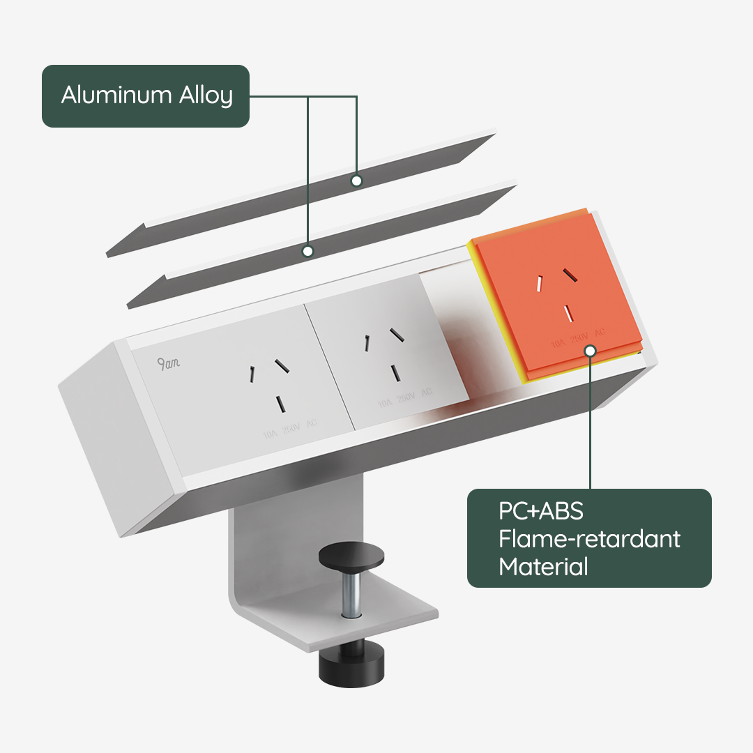 Desk Clamp Power Board Strip 3 GPO 1 USB A 1 Type C